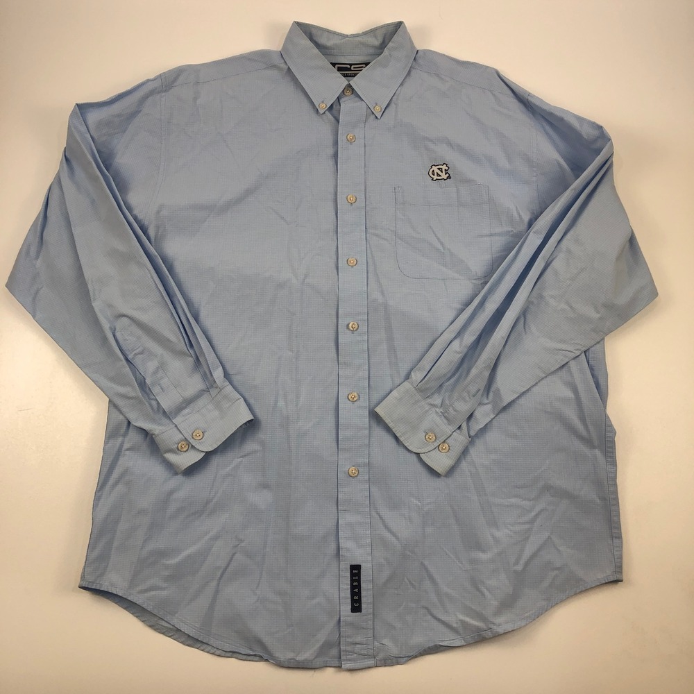 UNC Tar Heels North Carolina Dress Shirt Mens Large Check Blue NCAA Basketball